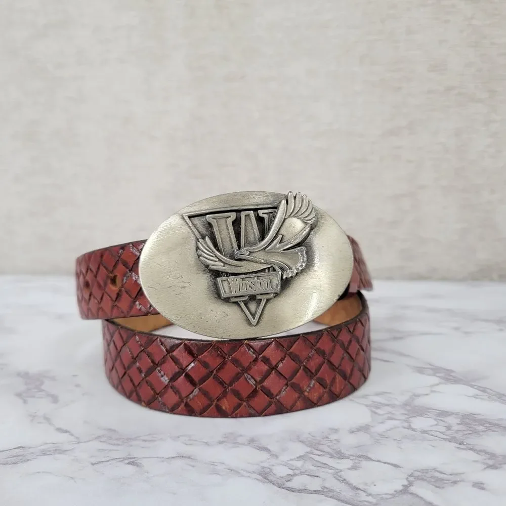 Winston Vintage Leather Belt with Silver Tone Buckle